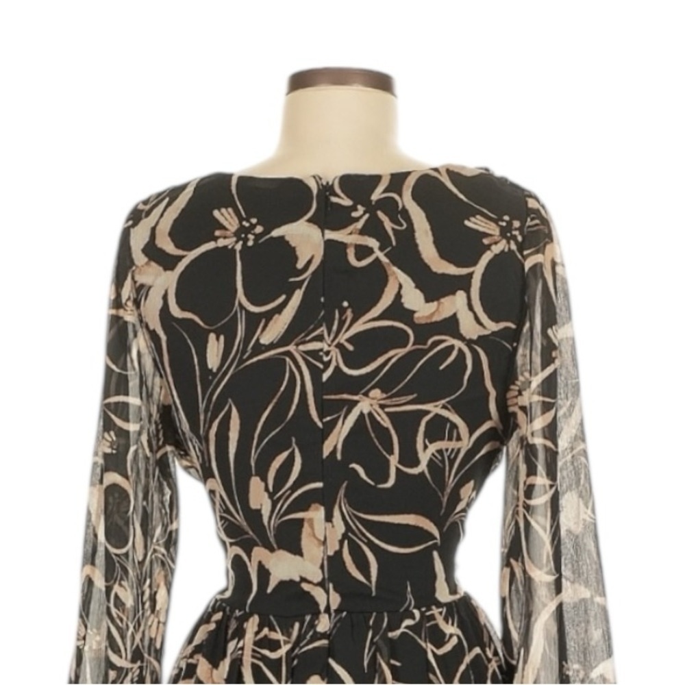 DKNY Printed Chiffon Long Sleeve A-Line Dress Black Beige Floral NWT 4 MSRP $139 - Picture 5 of 9